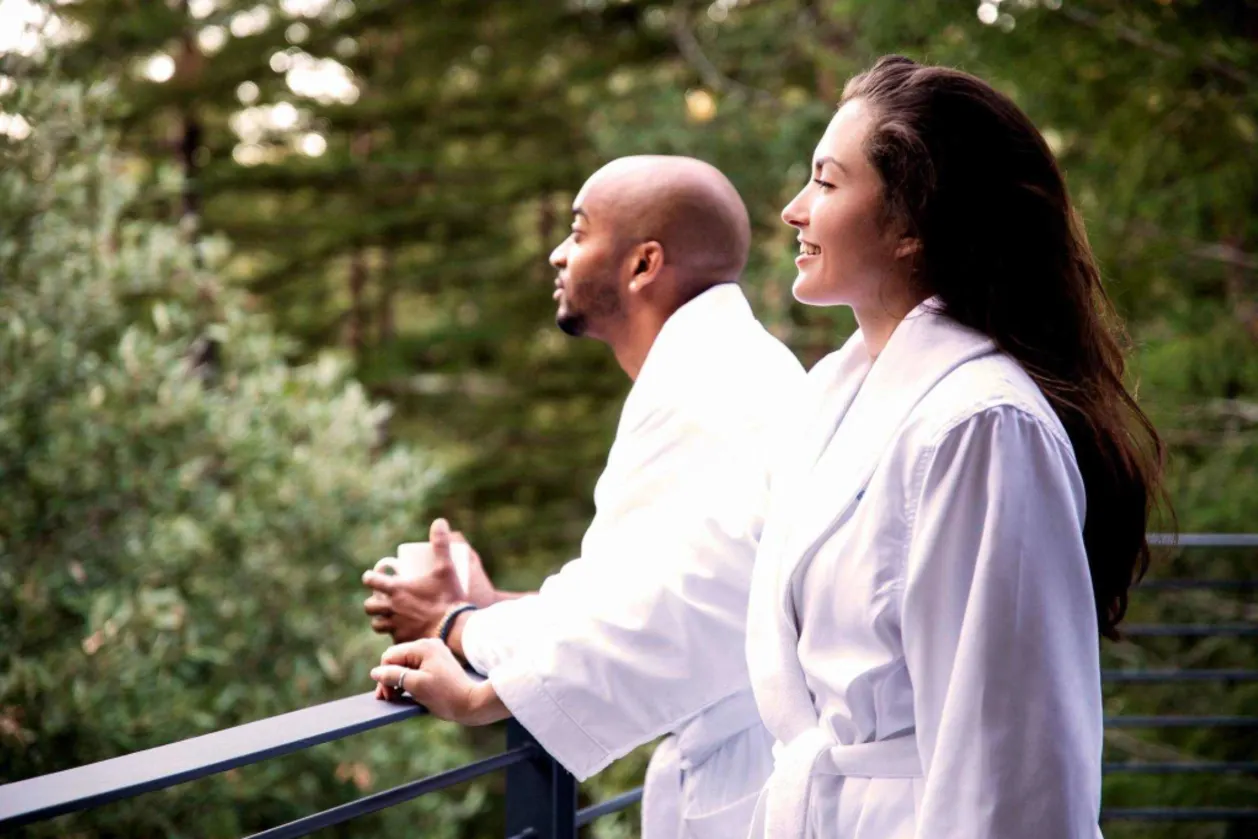 Couple in massage robes at Canyon Ranch Woodside - all-inclusive spa resort in California